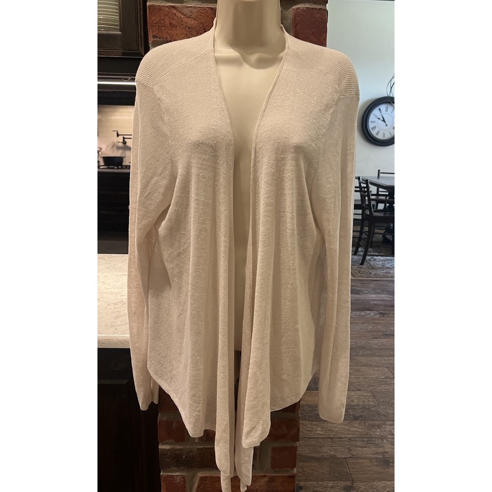 Eileen Fisher Cardigan Womens XL Organic Linen Cream Open Front Coastal Minimal